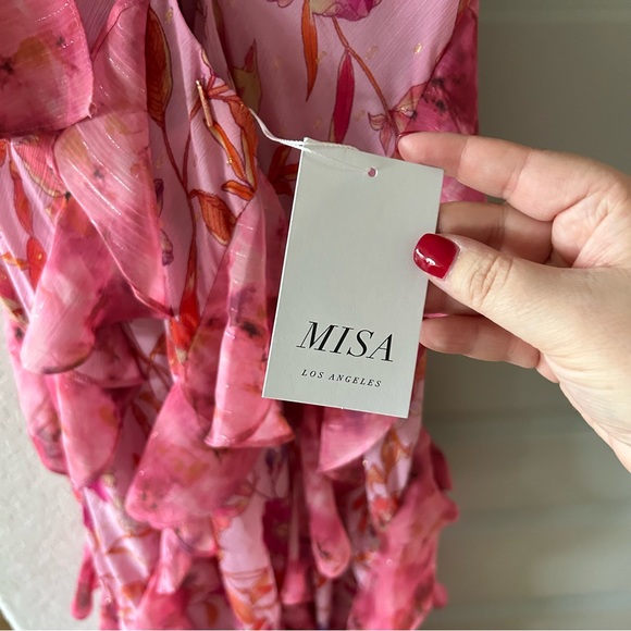 NWT MISA Damita Maxi Dress in Fire Florals Mix Pink Ruffle - Picture 9 of 10